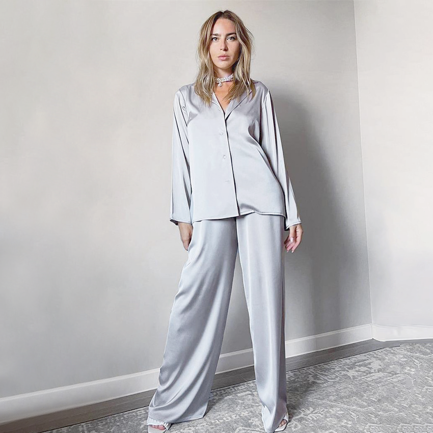 22 Momme 100 Silk Pajamas Gray Silk Pajamas