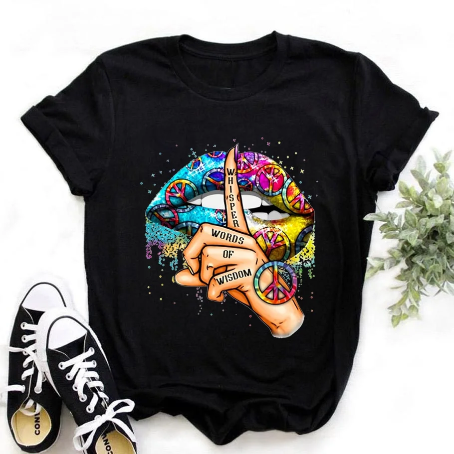 Summer Fashion Shirt Lips Leopard Graphic T Shirt Women Tops Base O-neckBlack Tees Kiss Leopard Lip Funny Girls Tshirt