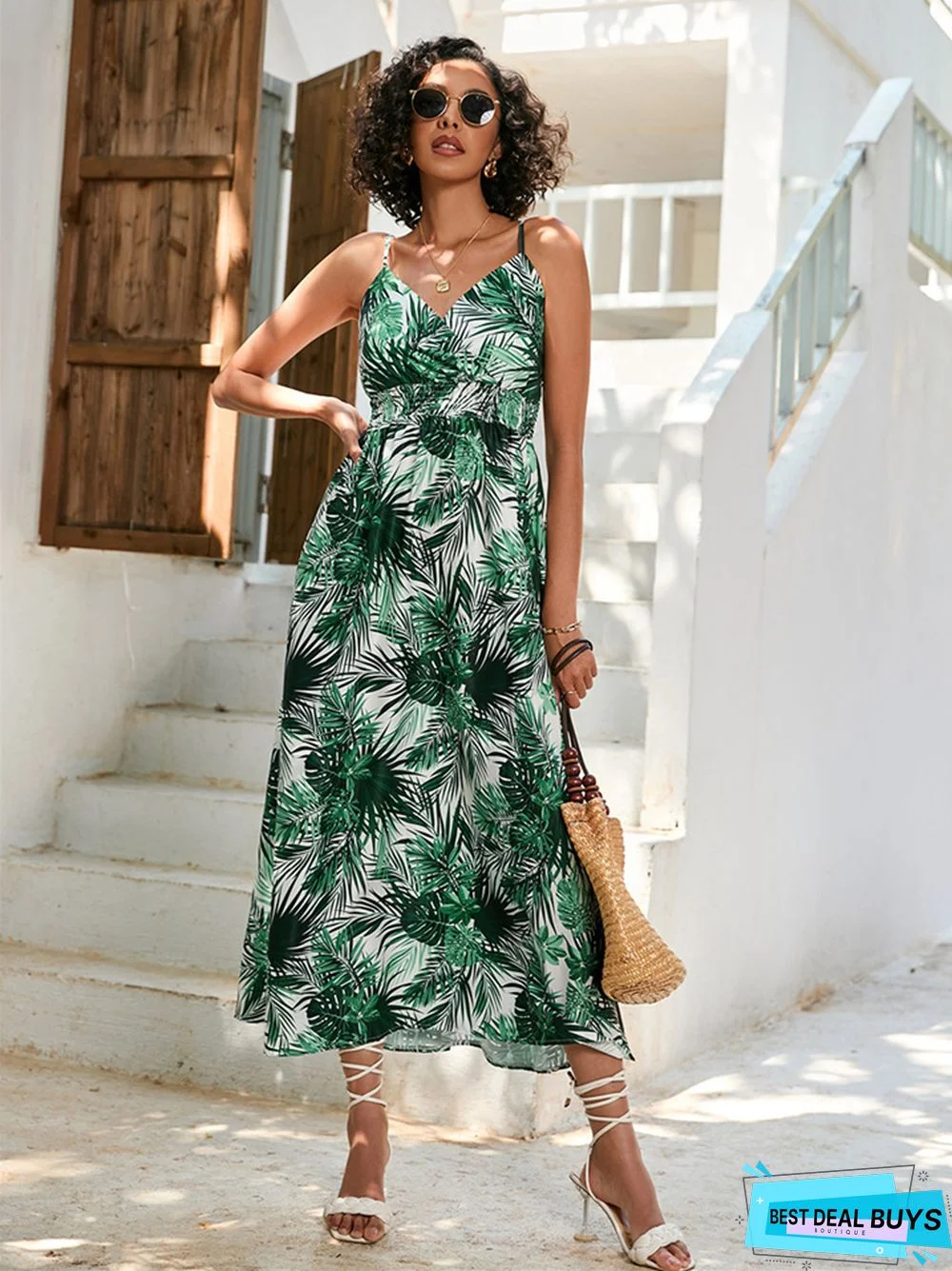 Summer Printed Waist-Length Suspender Dress