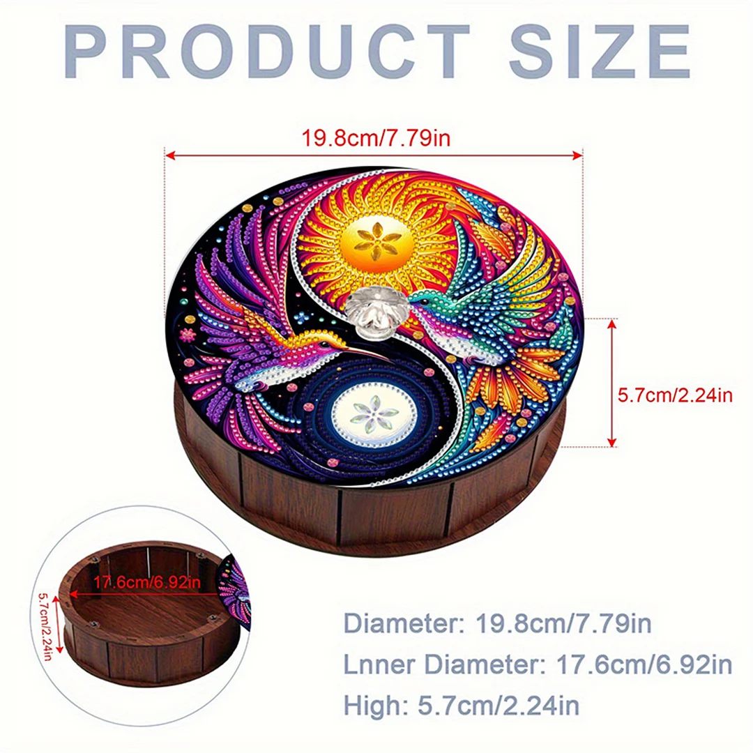 5D DIY Diamond Painting Handmade Wood Storage Box Crystal Storage Case(Yin Yang)