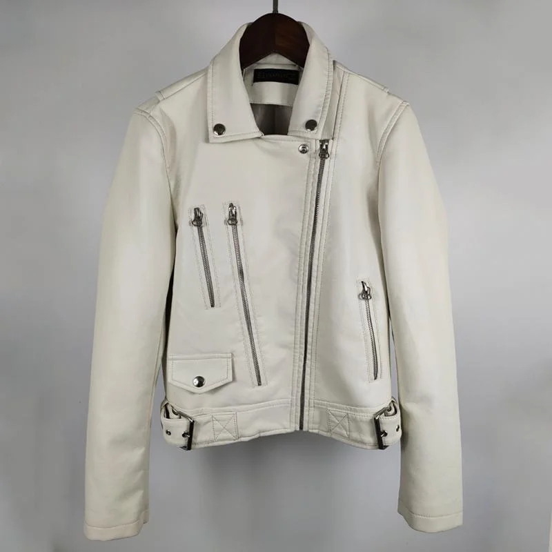 FTLZZ New Autumn Women Faux Leather Jackets Zipper Turn-down Collar Basic Coat Faux Soft Pu Motorcycle Green Black Red Outwear