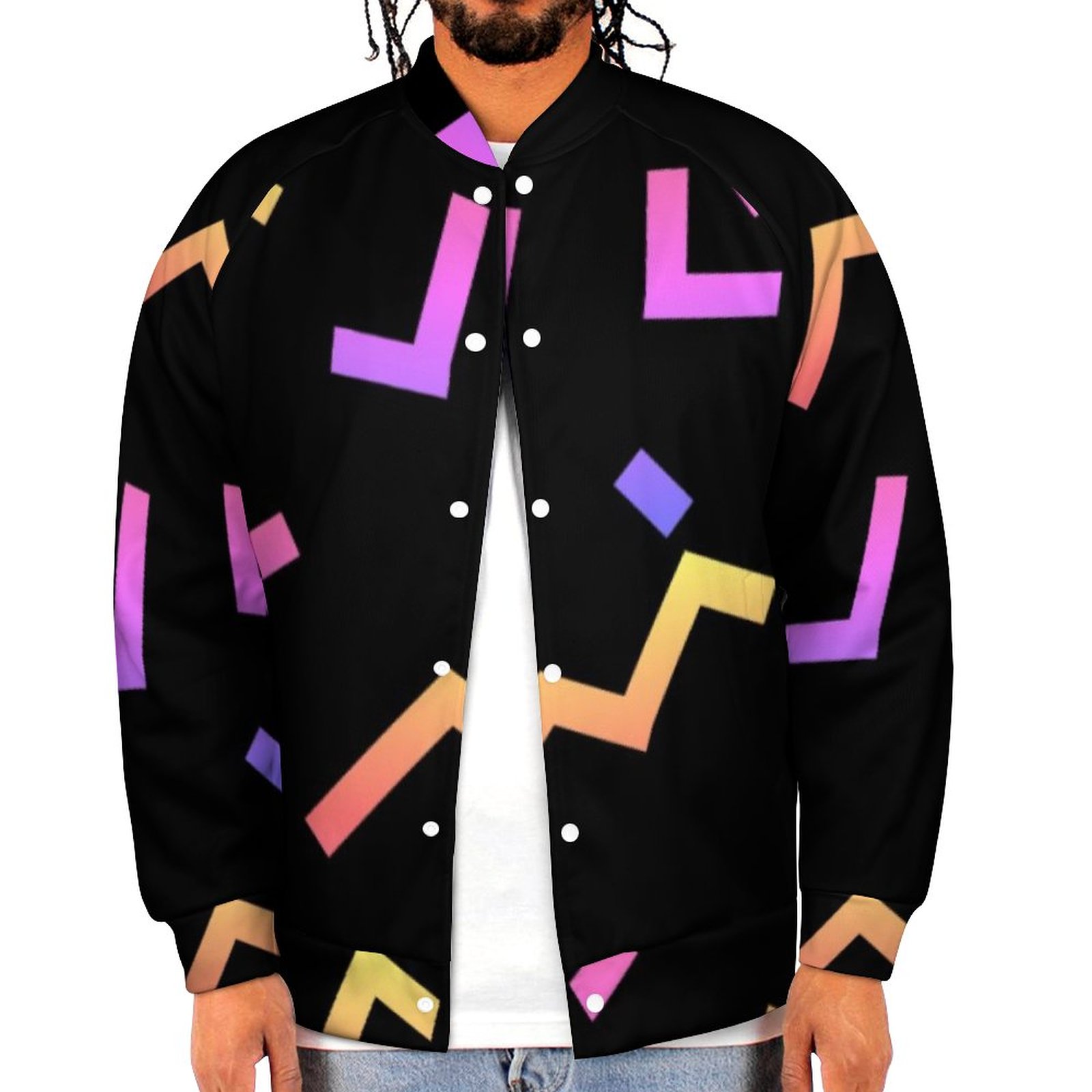 Spring and Fall 80S Style Pattern On ns Sweatshirt Jacket Mens Casual Lightweight Button Up Bomber Jacket Outwear