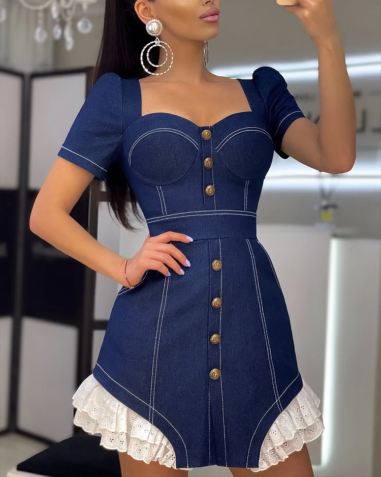 Women's Denim Short Sleeve Mini Dress