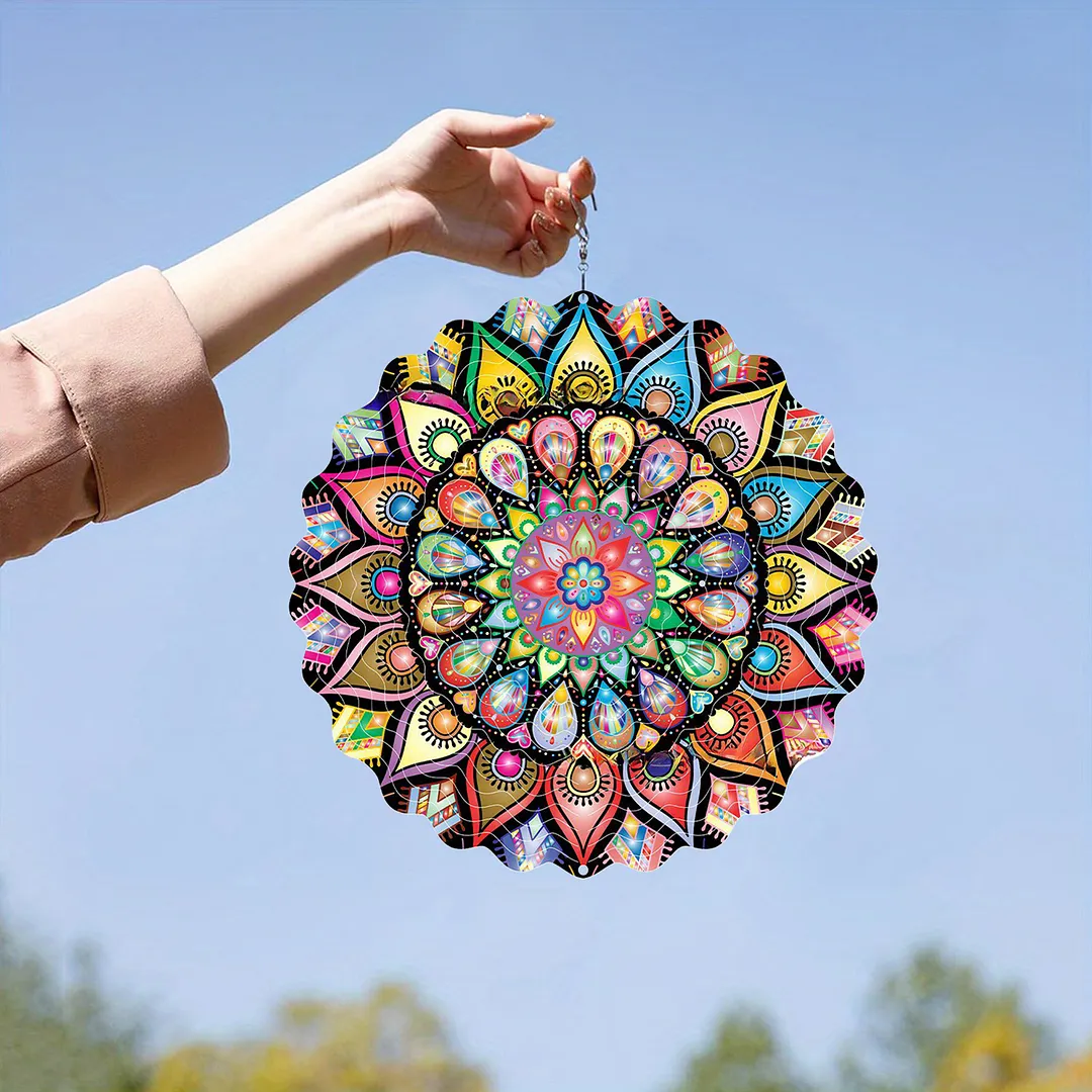 Mandalas Hanging Wind Spinner 360 Degree Rotating 3D Garden Wind Spinners 10-Inch Hanging Wind Catcher Art Gift for Home Garden Halloween Christmas (02)
