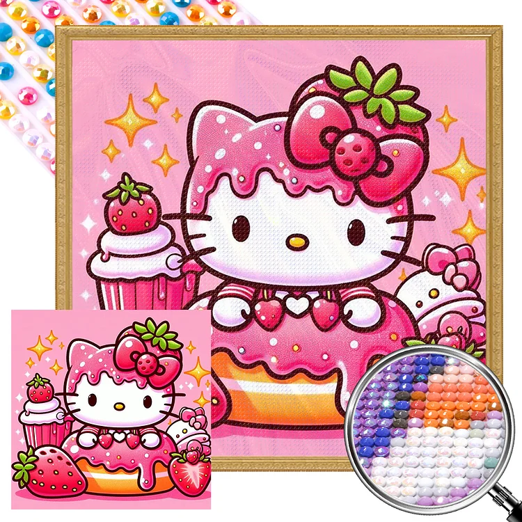 Strawberry Hello Kitty 30*30CM (Canvas) Full AB Round Drill Diamond Painting gbfke