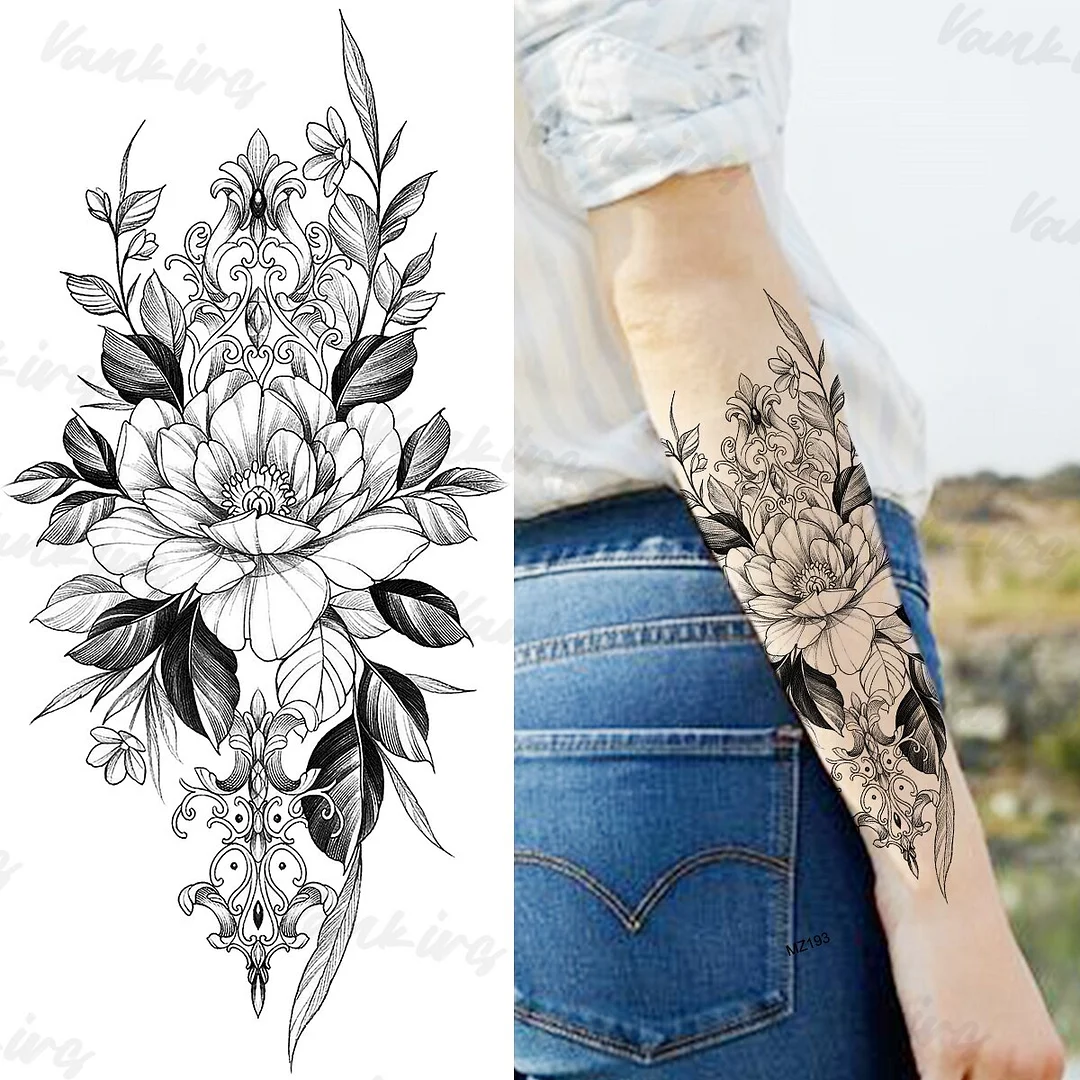 Sdrawing Peony Butterfly Temporary Butterfly Tattoos For Women Girls Realistic Snake Sun Fake Tattoo Sticker Leg Body Tatoos