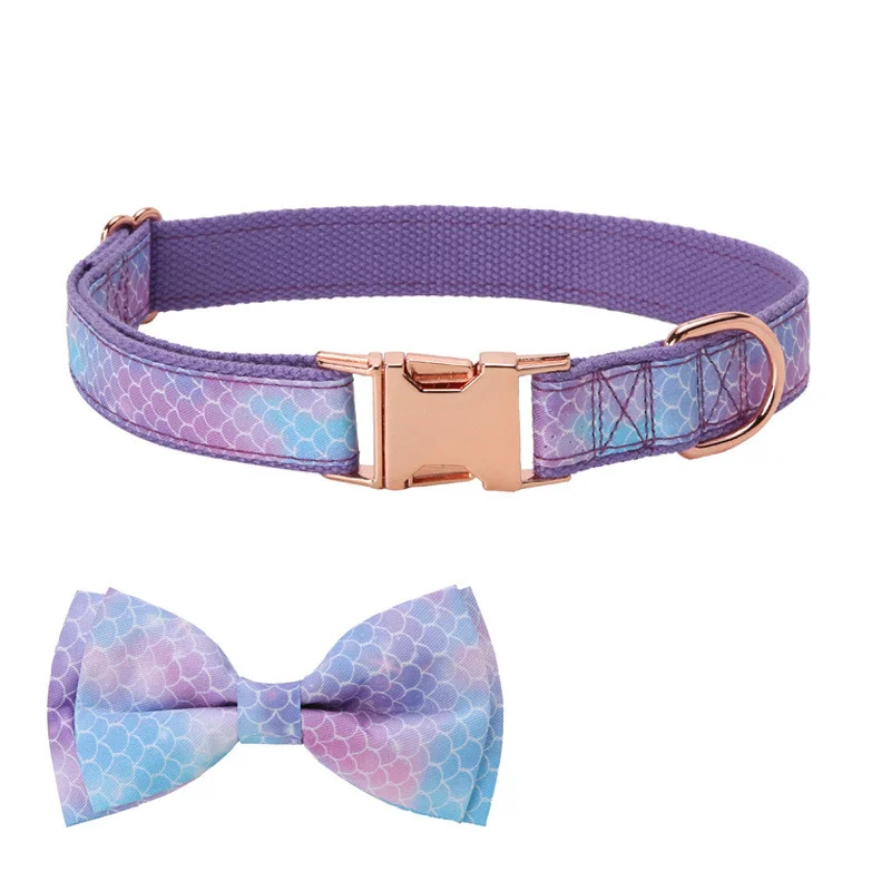 Dog Collar with Bow Tie, Soft Durable Adjustable Cotton Puppy Collar for Small Medium Large Dog