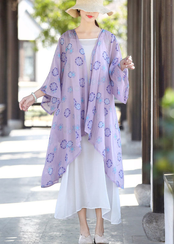 VCSHOES Purple Asymmetrical Print Cotton UPF 50+ Cardigans Summer