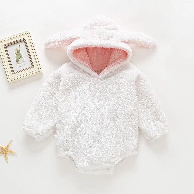 Winter Baby Girl Bodysuits 0-2Yrs Baby Plush Ears Baby Newborn Clothes Hooded Bodysuit Climbing Clothes Plush Thickened