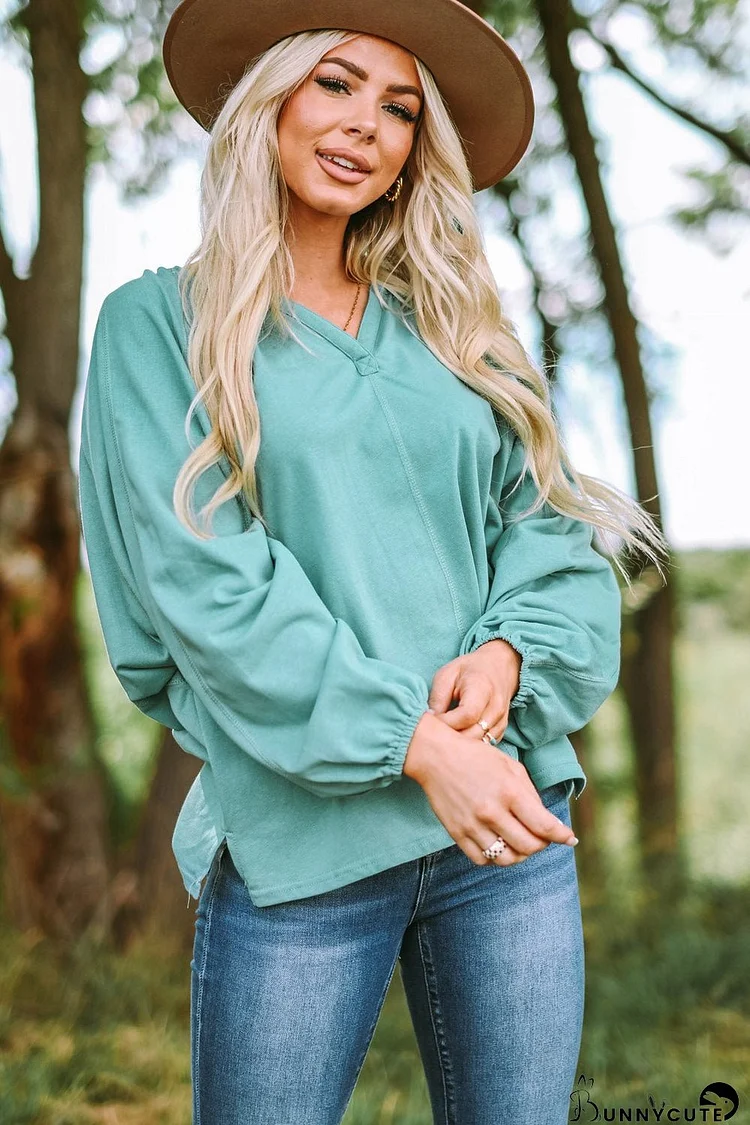 Emerald Green Flowy V Neck Blouse