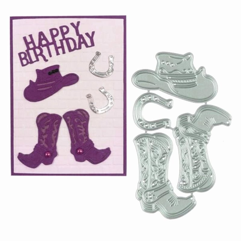 Cowboy Boots Hat Set Dies Cut Scrapbooking Stencil Template for DIY Embossing Paper Photo Album Greeting Gift Cards Cut Die