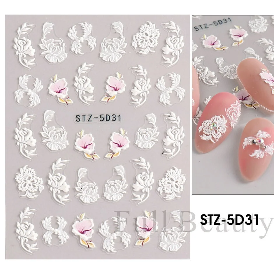 Applyw Elegant Lace Nail Art Design Wedding Bridal Stickers Embossed Floral French Decals Charms Sliders Manicure Decor SASTZ-5D36