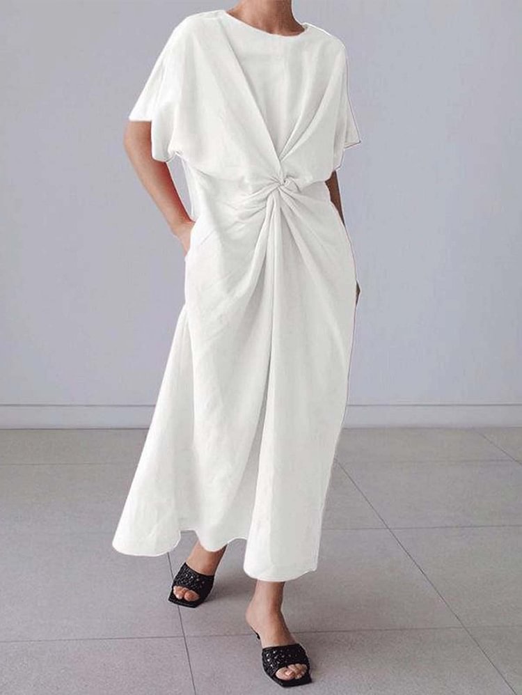 *Casual Front Twist Midi Dress