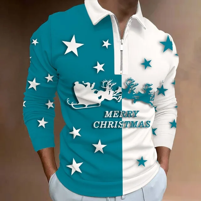 Men's Christmas Polo Shirt Long Sleeve Party