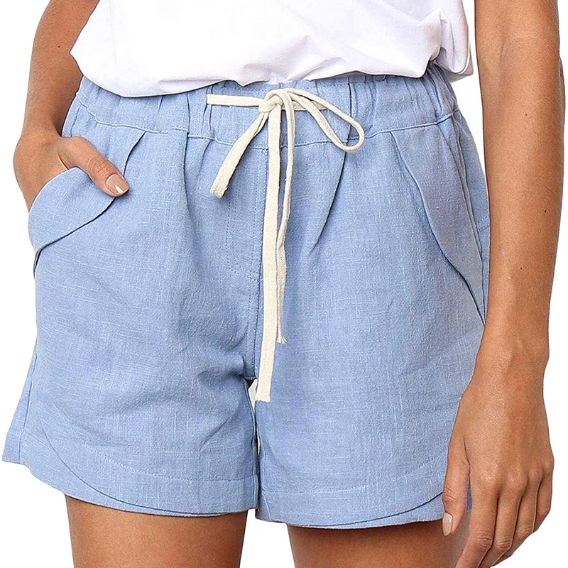 Light Blue Drawstring Casual Shorts With Pocket