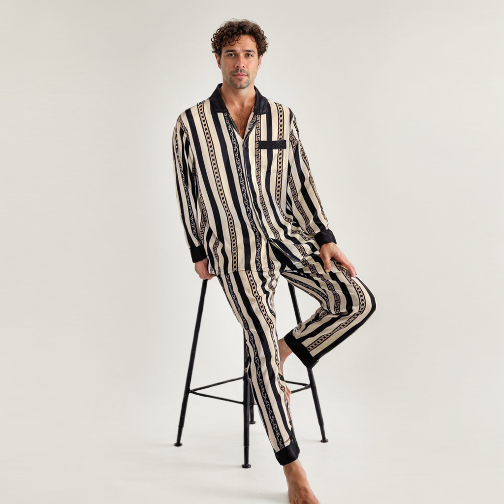 Silk Pajamas for Men Long Sleeves High-grade Breathable REAL SILK LIFE