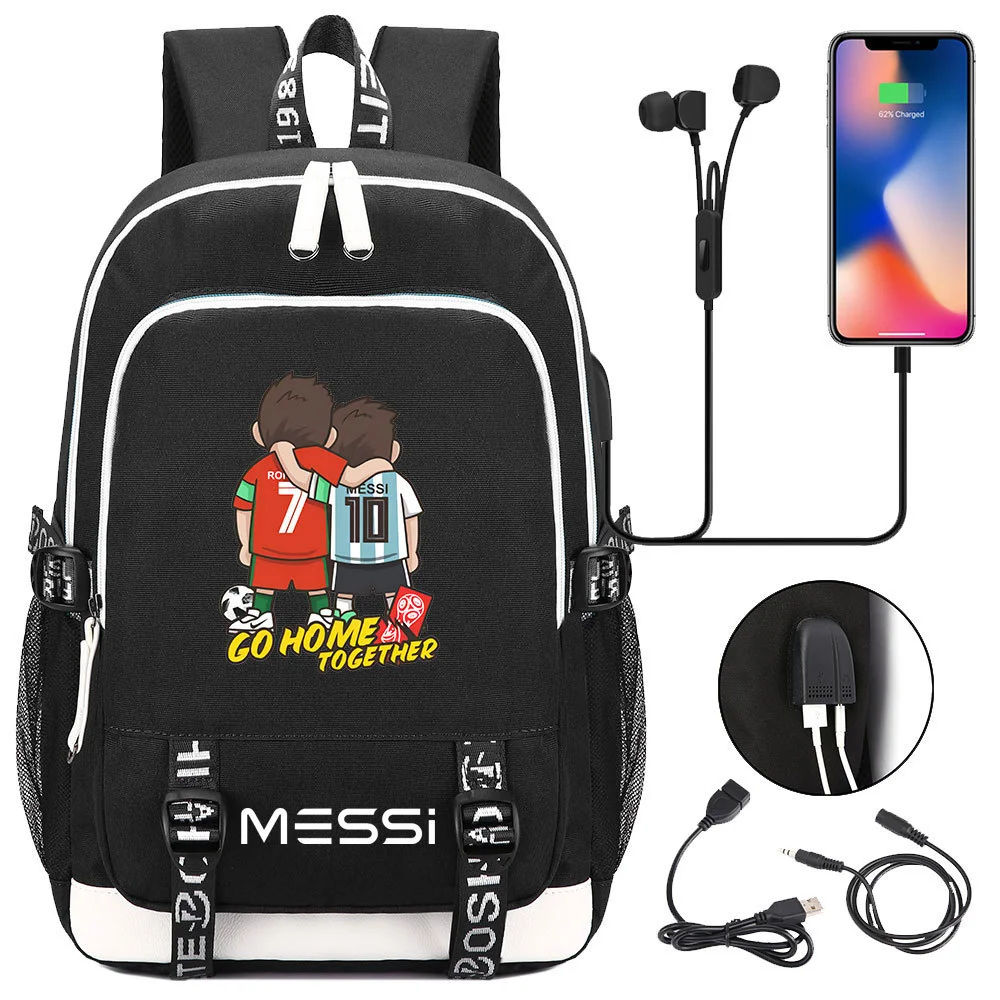 Buzzdaisy Get Your Little Messi Ready for School with our Lionel Messi Theme Backpack – Fits 15-inch Laptop, USB Charging Cable, and Ample Storage Space!