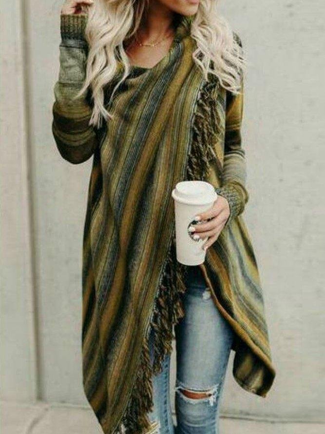Asymmetrical Long Sleeve Stripes Casual Sweater | EGEMISS