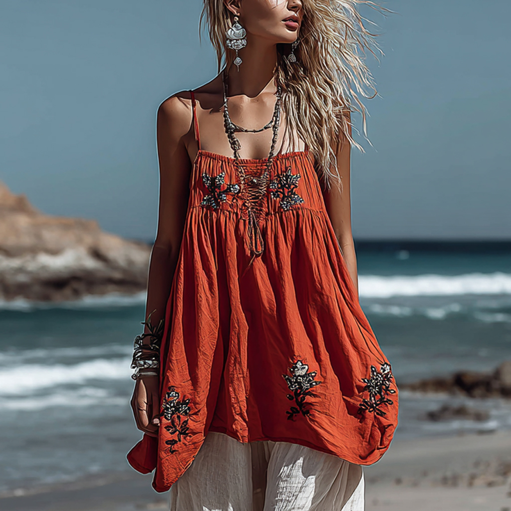Bohemian Holiday Floral Ethnic Sleeveless Long Vest