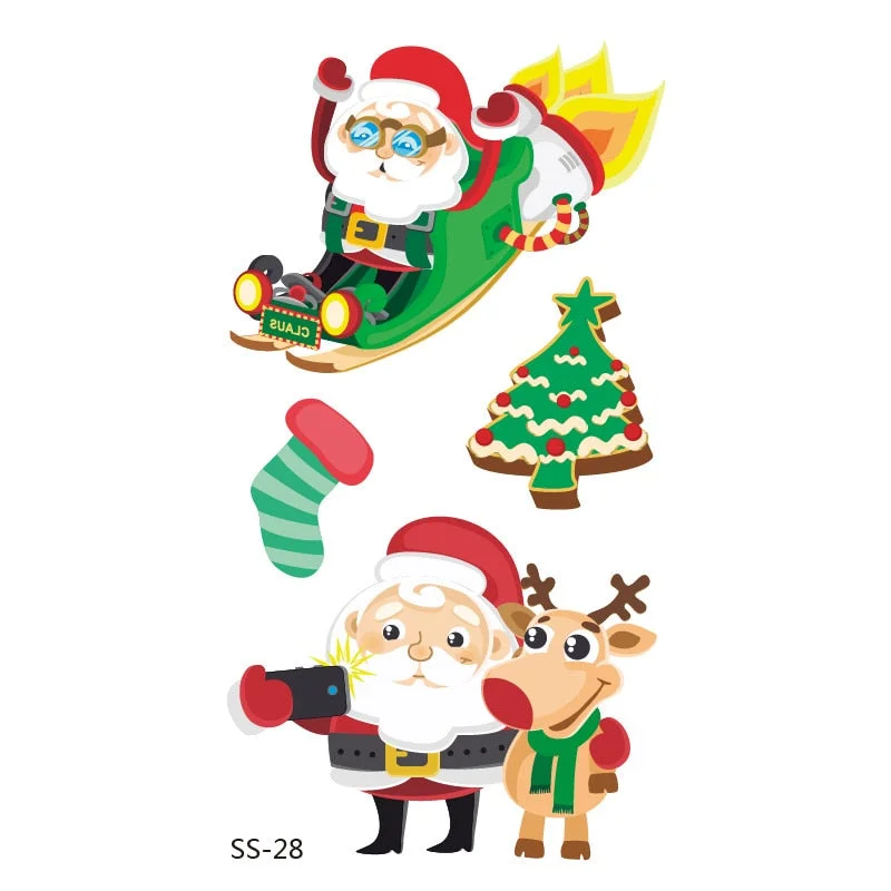 Christmas Tattoo Stickers Santa Claus Temporary Fake Tattoos Paste on Face Arm Leg for Children Body Art Sticker