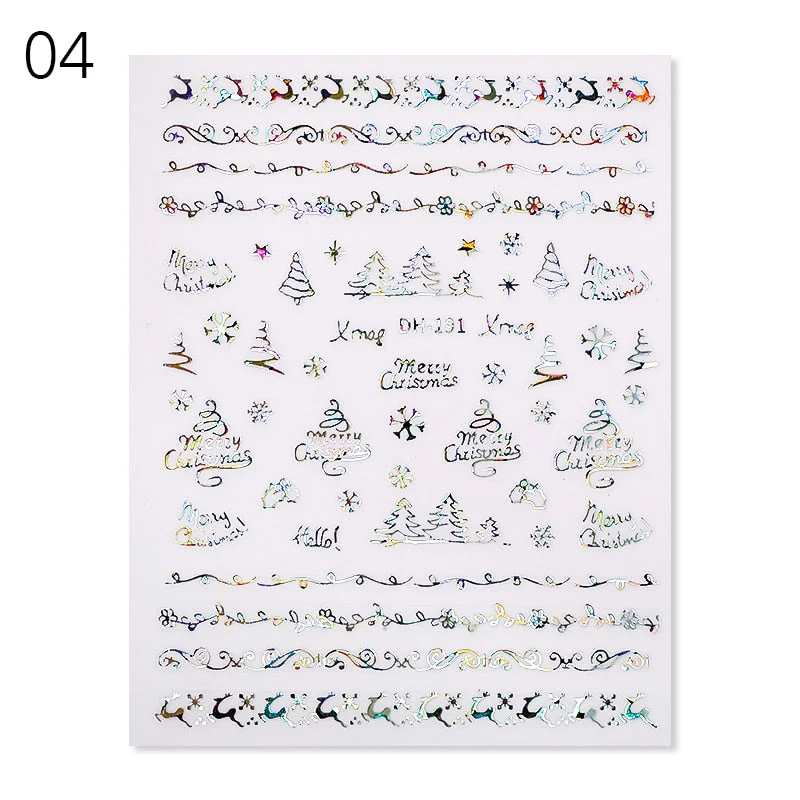 Gold Bronzing 3D Christmas Nail Art Decoration Sticker Sparkly White Colorful Glitter Geometry Snowflake Winter Slider Foil