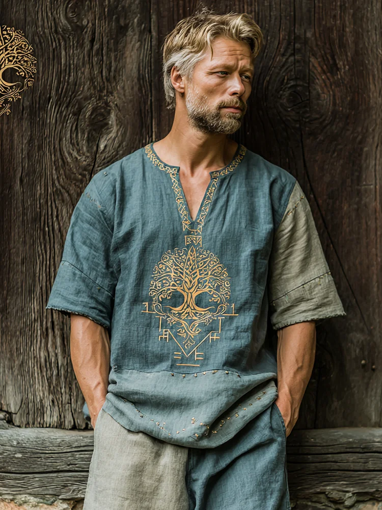 Men's Viking Tree Of Life Inspired Retro Celtic Knot V-Neck T-Shirt / Rvogue / Rvogue