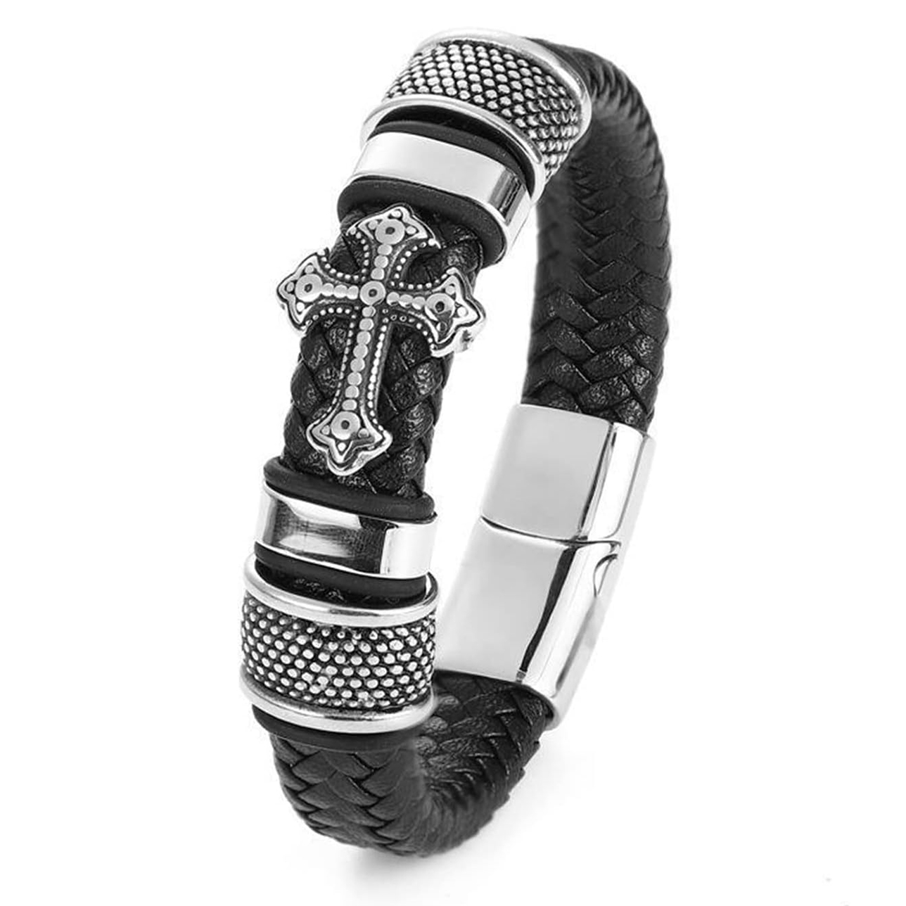 Handmade Leather - Braided Cross Men's Bracelet - A Delicate Collision of Fashion and Faith