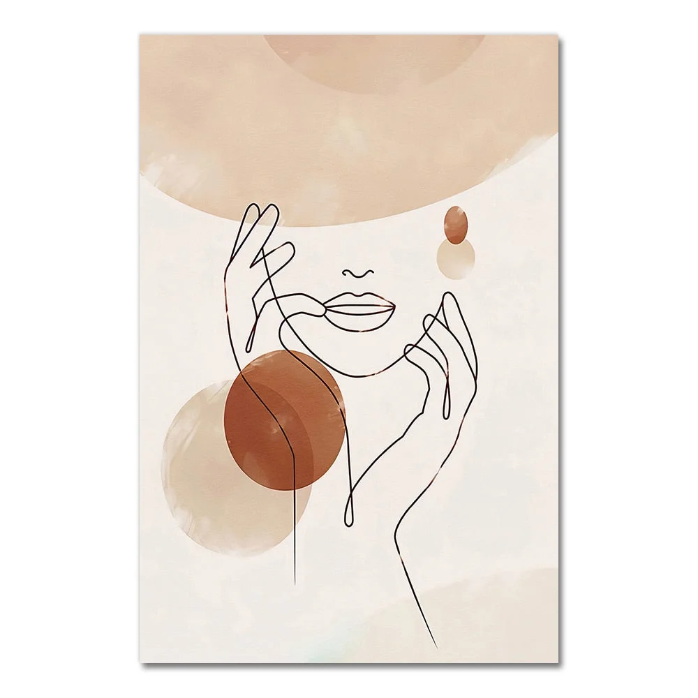 Abstract Woman Face Line Drawing Print Boho Wall Decor Terracotta Minimalist Poster Wall Art Canvas Painting Pictures Home Decor