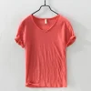 Cotton Linen Breathable Slim Solid Color Short-sleeved T-shirt