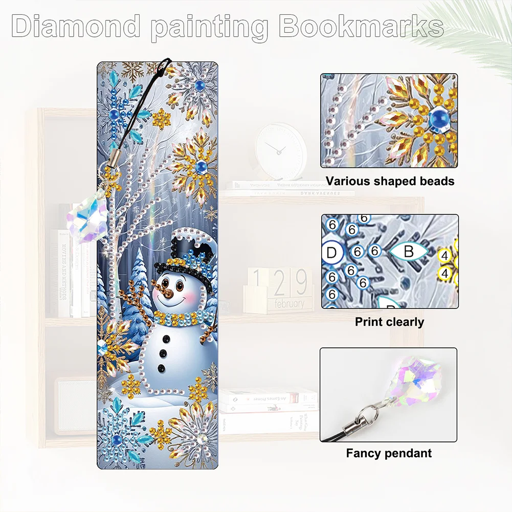 Snowman A5 Size Diamond Painting Notebook Set with 4Pcs Bookmark Holiday Gift