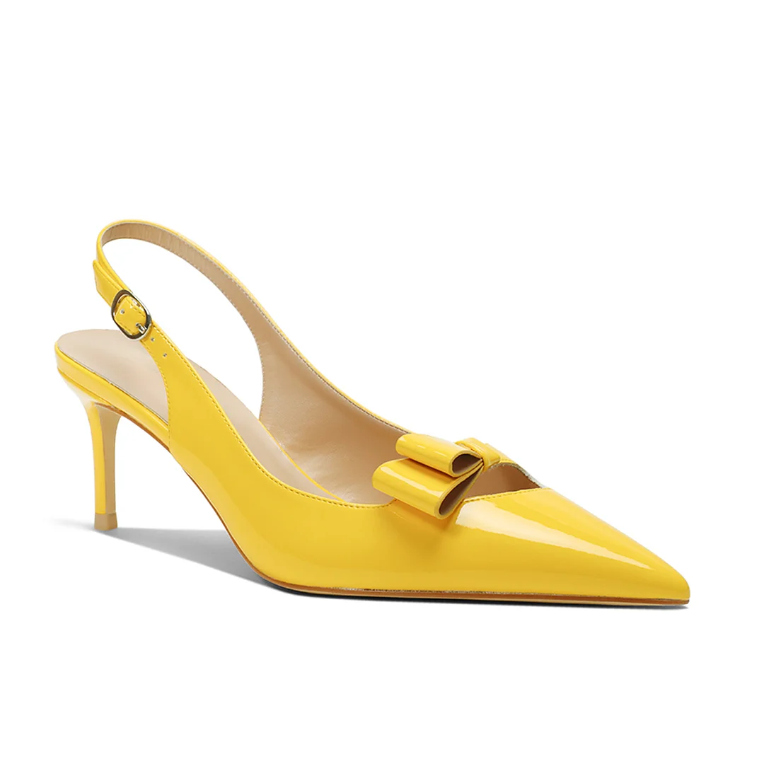 65mm Women's pointed Toe Kitten Heel Slingback Pumps Patent Shoes-MERUMOTE