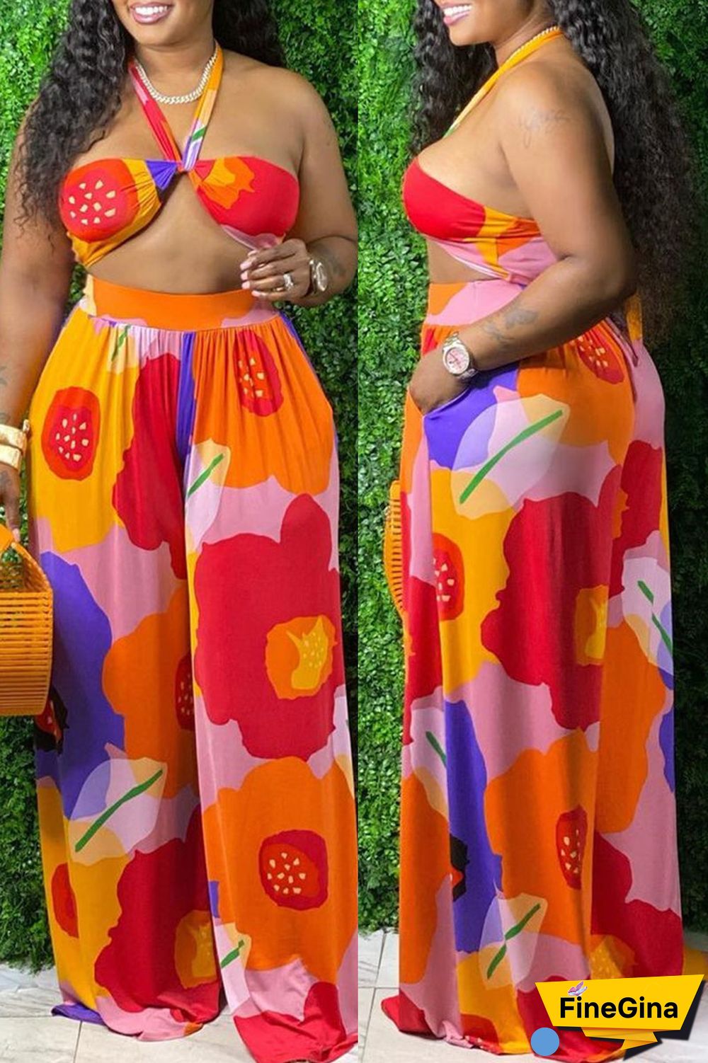 Sexy Print Split Joint Off The Shoulder Sleeveless Two Pieces