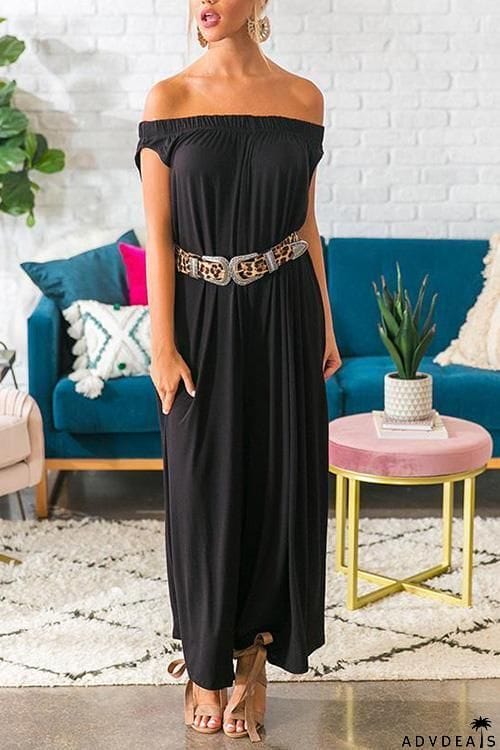 Pockets Off Shoulder Loose Jumpsuit