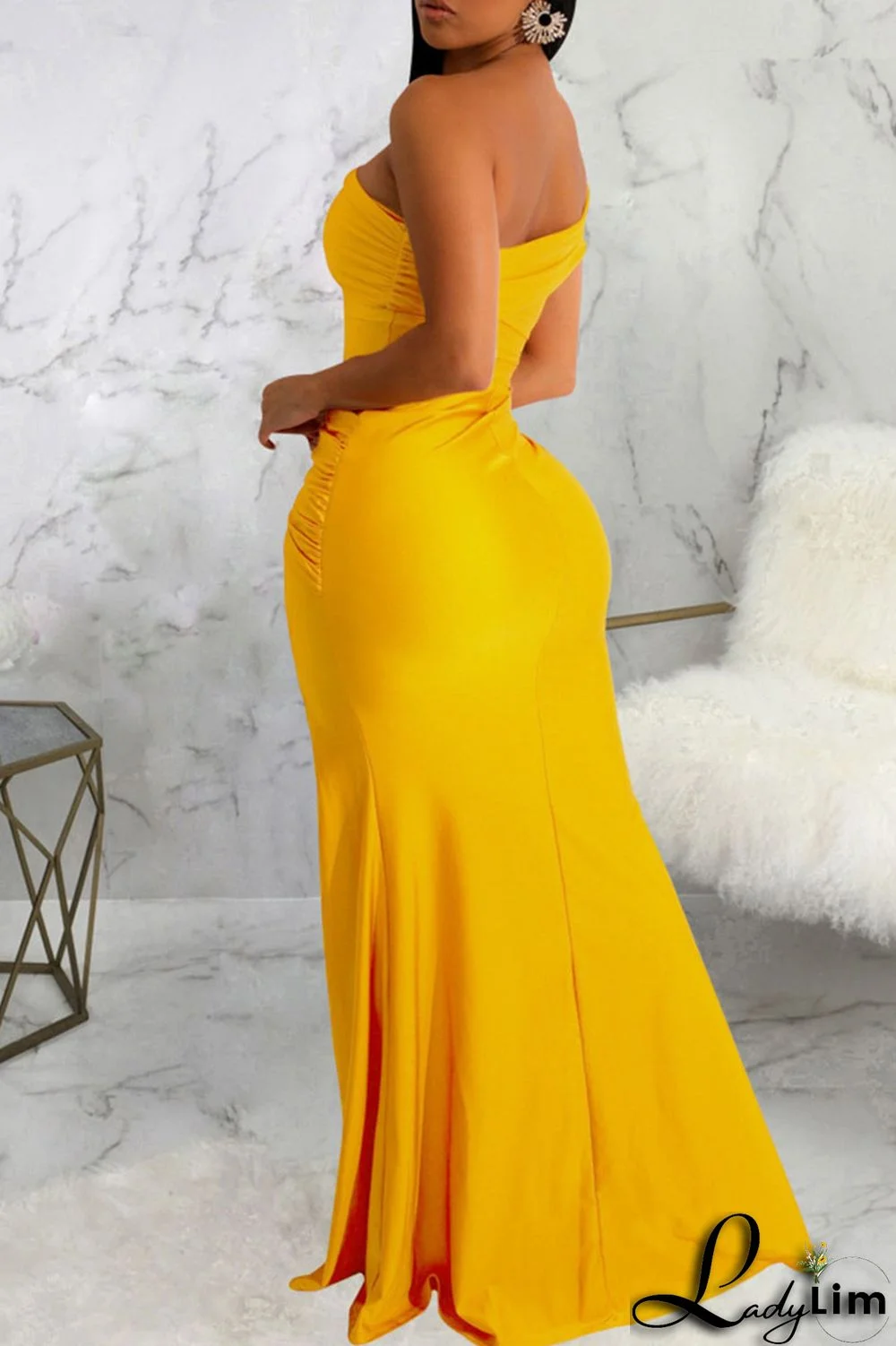 Tibetan Blue Sexy Elegant Solid Patchwork Slit Asymmetrical Off the Shoulder Evening Dress Dresses