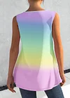 Plus Size Rainbow Print Decorative Button Faux Two Piece Tank Top