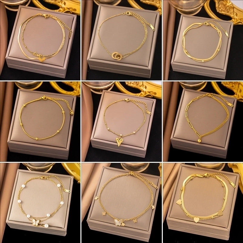 Elegant Streetwear Heart Shape Titanium Steel Anklet