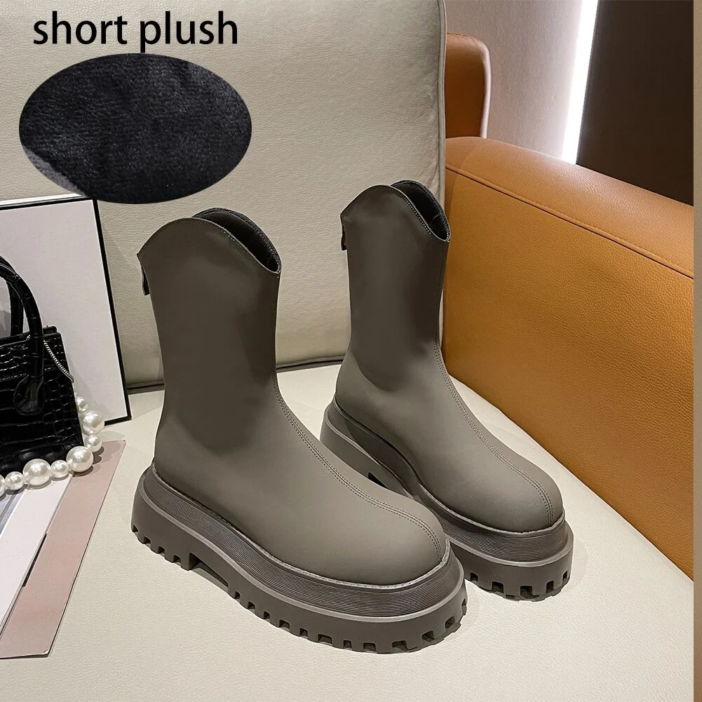 Canrulo Motorcycle Boots For Women Knee High Chunky Heel Boots Round Toe Classic Brand New Shoes Woman 2021 Hot Sale Fashion