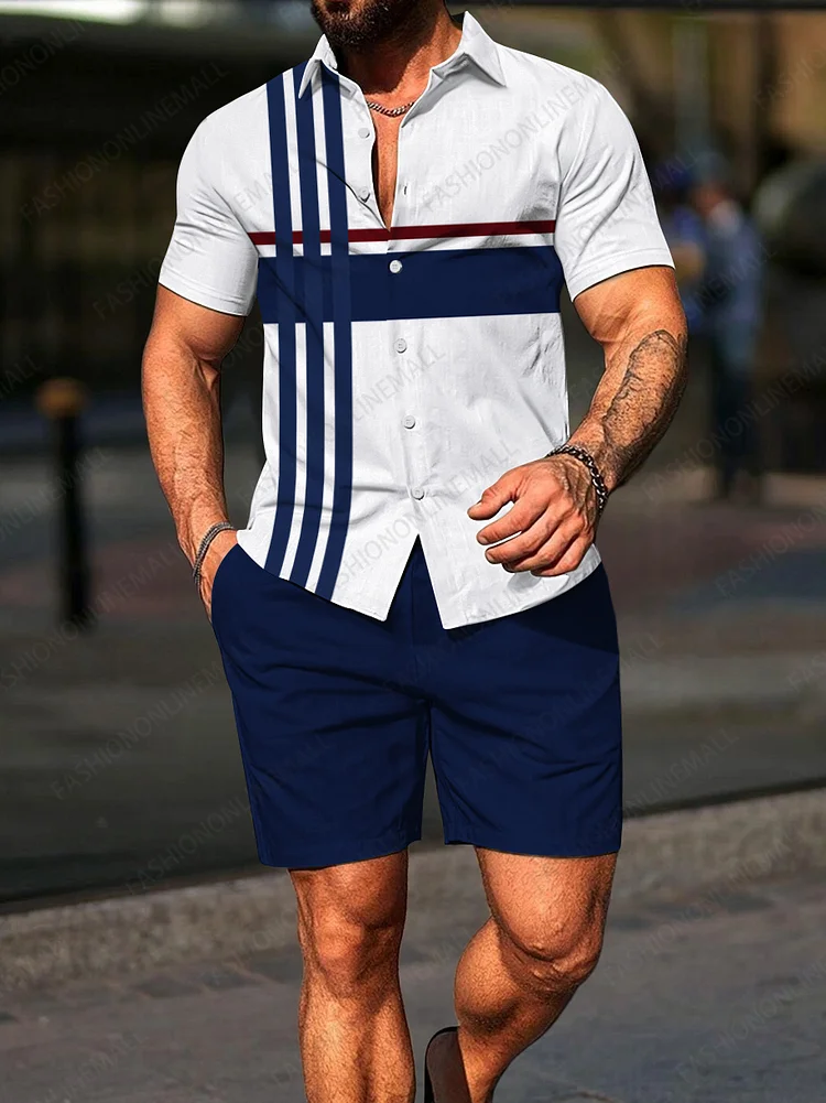 Men's casual printed short sleeved two-piece set