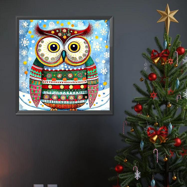 Diamond Painting Of Cute Christmas Owl – Best Diamond Paintings