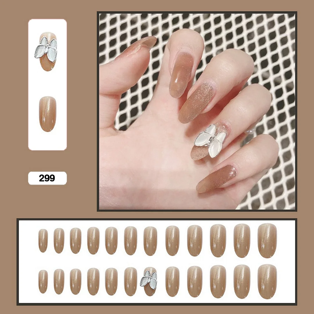 24pcs Stereoscopic Butterfly Light Luxury Elegant Nude Lady Style Removable Nail False Nail Manicure Tool-Nail Inspo