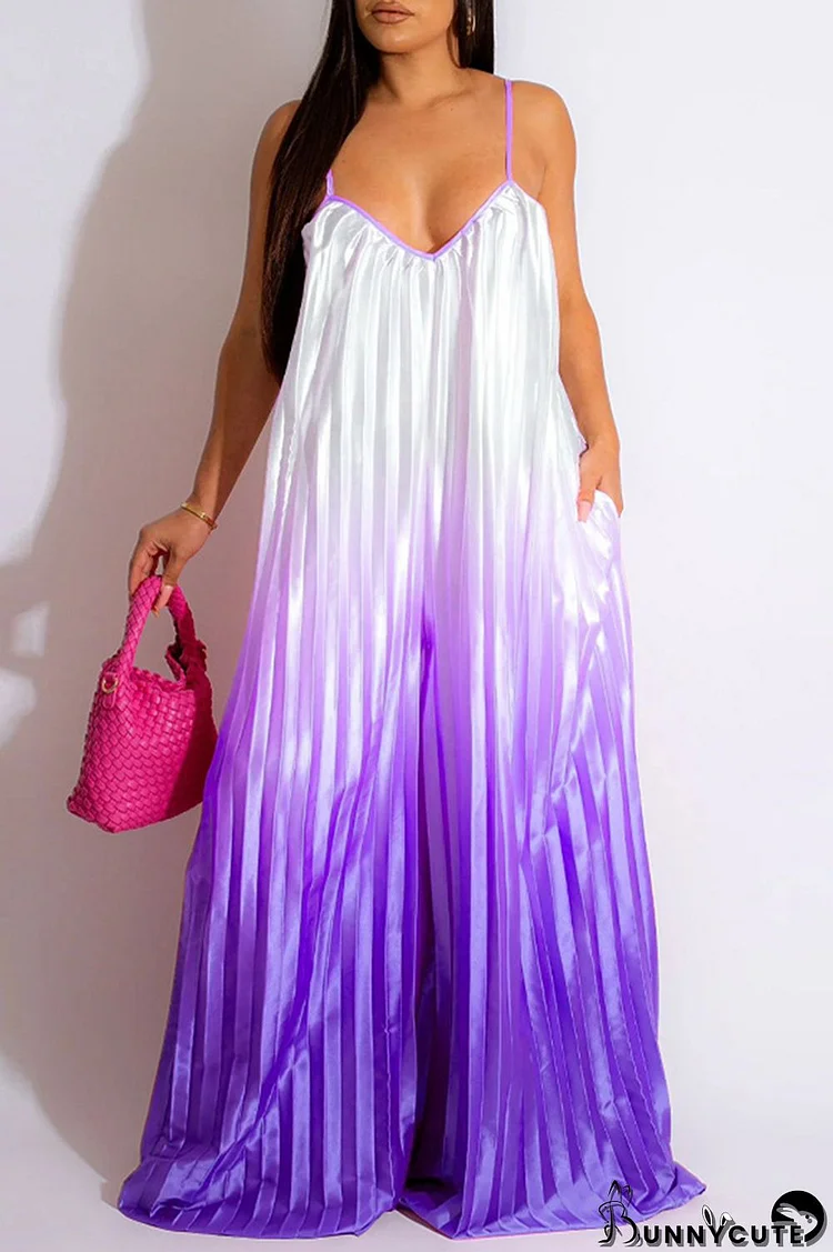 Purple Sexy Casual Gradual Change Print Backless Spaghetti Strap Regular Jumpsuits