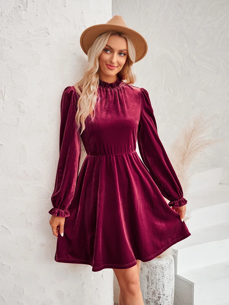 Women's Velvet Party Dress Celebrities Elegant Princess Solid Club Prom Dresses