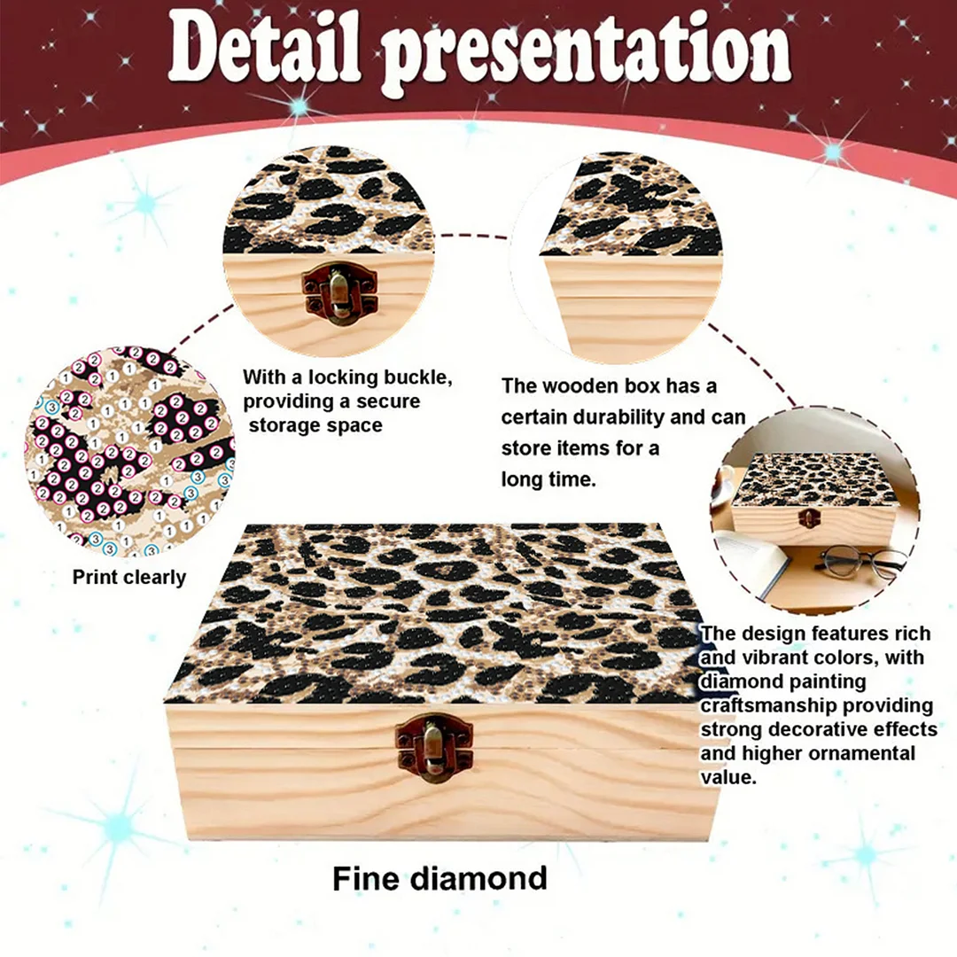 5D DIY Diamond Painting Handmade Wood Storage Box for Home Decor (Leopard Print)