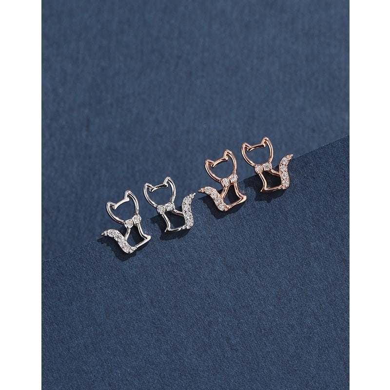 1 Pair 925 Sterling Silver Zircon 925 Sterling Silver Earrings Cat Ear Studs