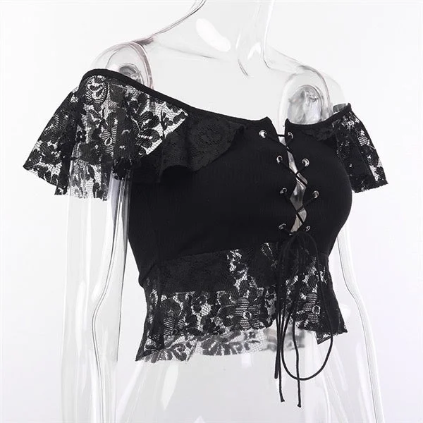 Gothic Black Lace Crop Top