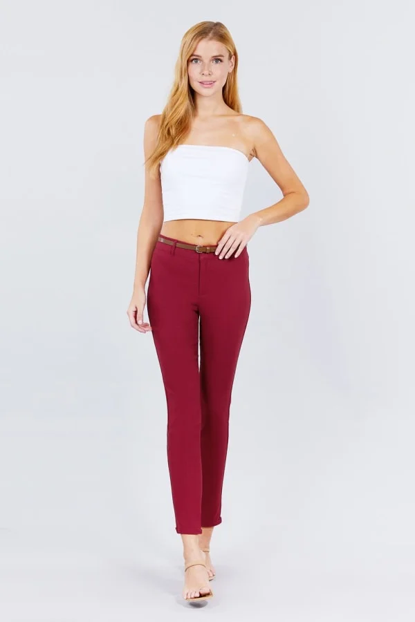 Taking Over Textured Belted Pants