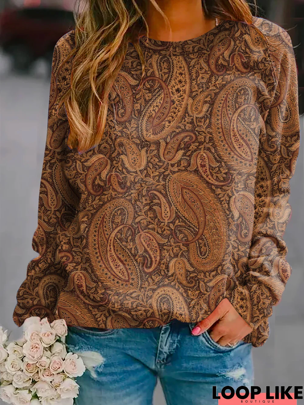 Casual Paisley Pattern Printed Sweatshirt