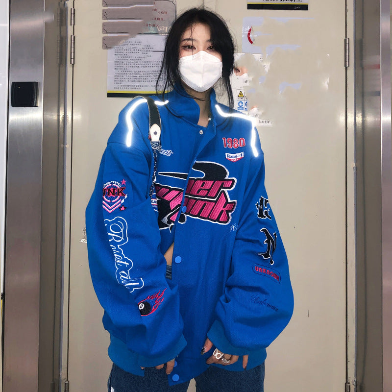 OLCooL 2024 Fall Fashion Vintage Embroidered Motorcycle Varsity Jacket olcool