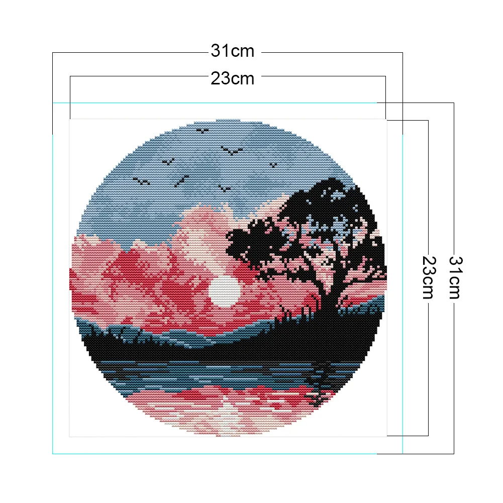 14CT Partial Printed Cross Stitch - Sunset(31*31cm)