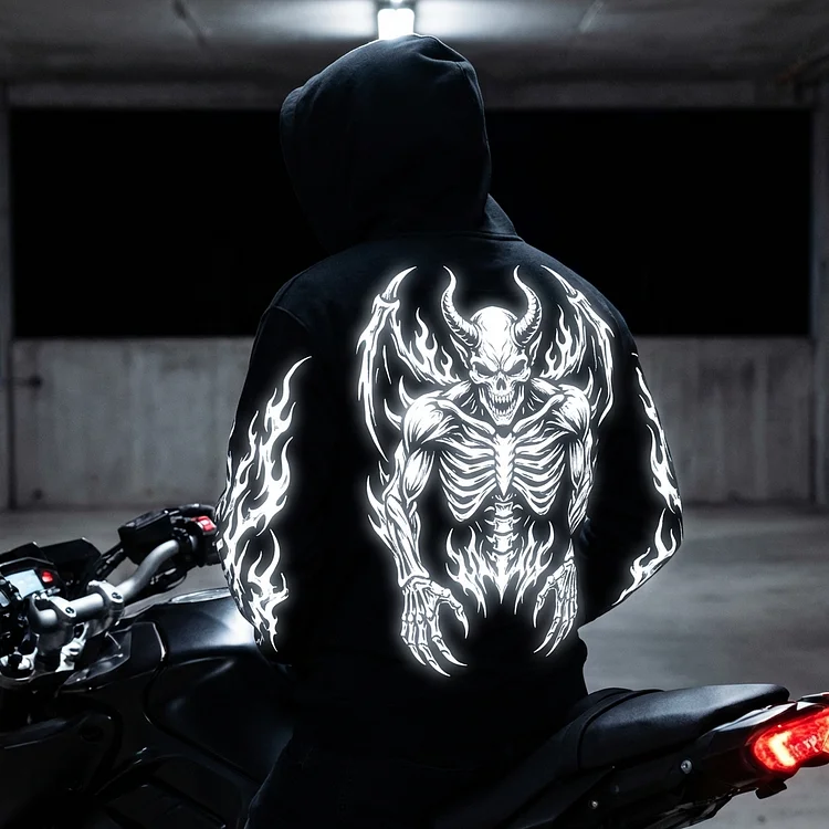 Unisex Luminous Motorcycle Racing Pattern Printed Casual Hooded Sweatshirt
